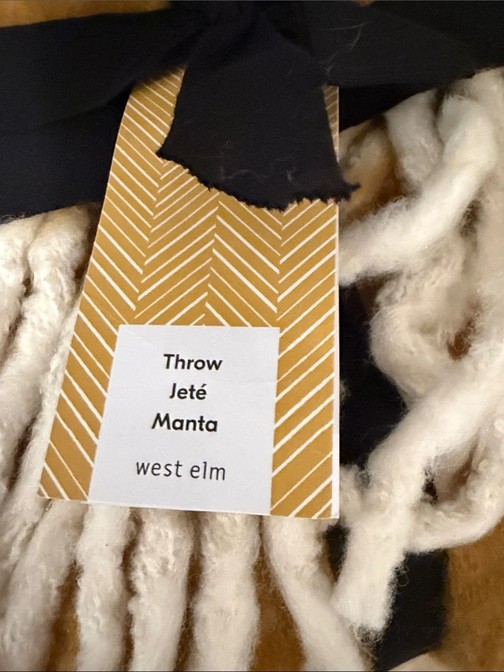 West Elm Mustard Yellow Throw with Cream Fringe
